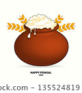 Happy Pongal 2026 Greeting Card Design with Traditional Clay Pot and Overflowing Rice Vector Illustration 135524819