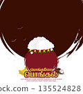 Tamil pongal greeting poster with decorated clay pot and overflowing rice. translate happy pongal tamil text. 135524828