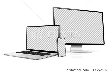 Laptop with computer screen and mobile phone mockup. Set technology devices with empty display 135524928