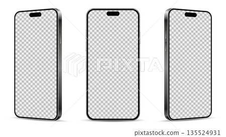 Smartphone mockup with blank empty screen. Mobile phone isolated on white background. 135524931