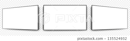 Realistic tv screen. TV screen mockup. Television display on three sides with blank screen. 135524932