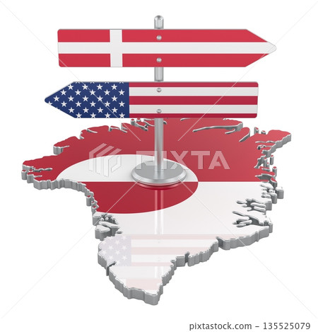 Greenland geopolitical choice between Denmark and United States. 3D rendering 135525079