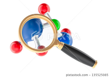 Molecule research concept with magnifying glass. 3D rendering Molecule research concept with magnifying glass. 3D rendering 135525085