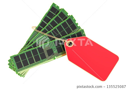 RAM memory modules with price tag, cost concept. 3D rendering 135525087