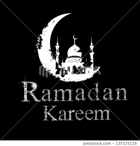 Ramadan symbol: moon and mosque. Hand drawn. Not AI, vector illustration. Ramadan symbol: moon and mosque. Hand drawn. Not AI, vector illustration. 135525128
