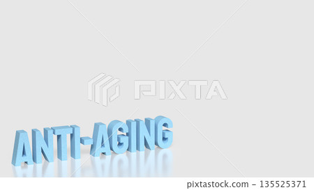 Anti Aging Concept with Blue 3D Typography on Minimal Background 3d render. 135525371