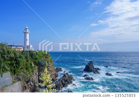 白色的大塚燈塔矗立在懸崖之上,以藍天和浩瀚的海洋為背景,構成了一幅壯麗的海岸景觀。 白色的大塚燈塔矗立在懸崖之上,以藍天和浩瀚的海洋為背景,構成了一幅壯麗的海岸景觀。 135525855