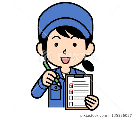 A simple worker woman filling out a checklist A simple worker woman filling out a checklist 135526037