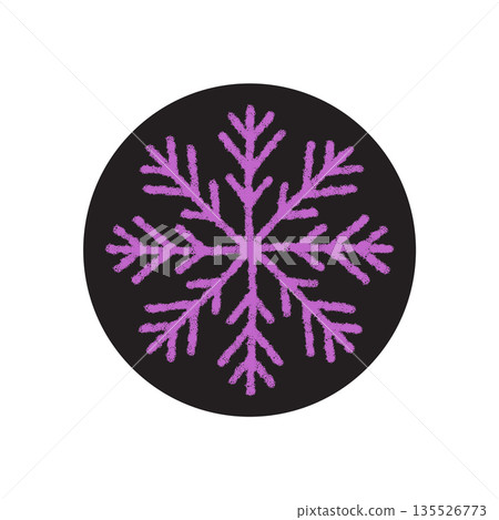 Pink snowflake sticker with chalk circle style and black background. This holiday label for xmas or winter package uses a cold snow flake element as festive frost decoration. Pink snowflake sticker with chalk circle style and black background. This holiday label for xmas or winter package uses a cold snow flake element as festive frost decoration. 135526773