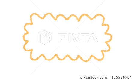 Groovy crayon wavy scallop rectangle outline forms a hand drawn border with a retro cartoon graphic. Playful y2k frame aesthetic, this chalk style background adds cool edge to creative projects. 135526794