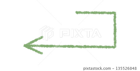 Green crayon arrow hand drawn in a sketch style with visible stroke and turn. This unique symbol acts as a pointer or icon element, ideal for creative concepts, posters, or educational banner art. 135526848
