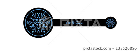 Winter package seal in black and blue with snowflake outline on a circle label. Ornament element for christmas delivery and shipping. Festive symbol, simple style, cold season parcel closure. 135526850