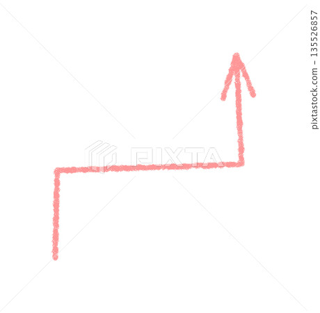 Hand drawn crayon swirl arrow sketch with pastel pink chalk stroke. Upward pointer element and icon with textured style, abstract arrow form, and soft outline for concept or background use. 135526857