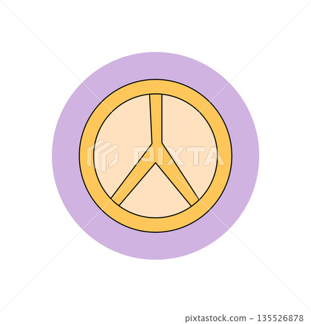 Groovy hippie peace sticker emblem in retro colorful circle style. The badge symbol as a y2k groovy element combines music vibe and lid charm for modern visual product. 135526878