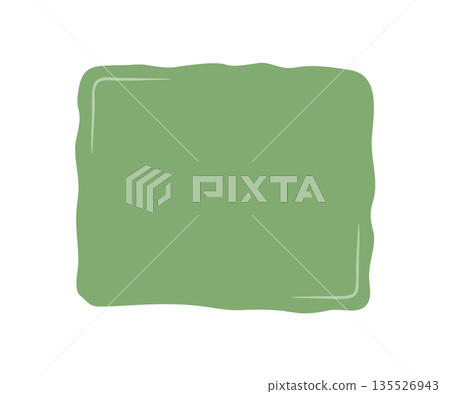 Organic wavy rectangle frame in hand drawn style forms a soft template. Green box background with subtle shape and space for text, ideal for minimal card design or creative template use. 135526943