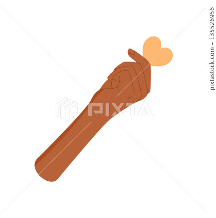 Flat colorful illustration of a raised human hand and heart symbol. Gesture of love, hope, and support. Multicultural idea with diverse symbolism, modern creative style. Flat colorful illustration of a raised human hand and heart symbol. Gesture of love, hope, and support. Multicultural idea with diverse symbolism, modern creative style. 135526956