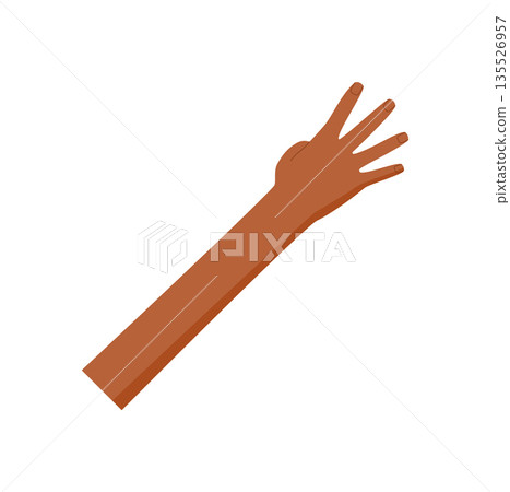Flat cartoon hand with four fingers up. Brown human arm with bare skin and open palm in simple pose. Gesture represents number four for counting, isolated on white background, great for education or Flat cartoon hand with four fingers up. Brown human arm with bare skin and open palm in simple pose. Gesture represents number four for counting, isolated on white background, great for education or 135526957