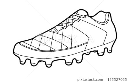 Soccer sneaker shoe single sketch. Stud sole footwear for practice, team drill, active youth look, man woman unisex. Soccer sneaker shoe single sketch. Stud sole footwear for practice, team drill, active youth look, man woman unisex. 135527035