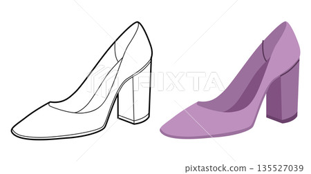 Block heel pump women purple flat plus line set. Stable dress footwear for office, reception, travel capsule,  135527039