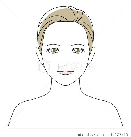 一幅向量插圖，描繪了一位睜著眼睛、面向前方的女性，便於用於講解護膚和化妝技巧。 135527265