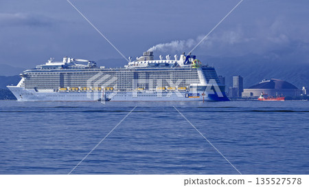 The luxury cruise ship Spectrum of the Seas passing in front of Fukuoka Dome 135527578