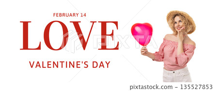 Valentine's Day features a woman holding a pink heart balloon, PNG Valentine's Day features a woman holding a pink heart balloon, PNG 135527853