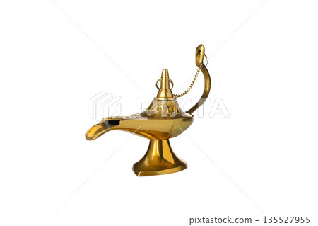 A gold-colored Arabic lamp standing on a flat surface, isolated, PNG A gold-colored Arabic lamp standing on a flat surface, isolated, PNG 135527955