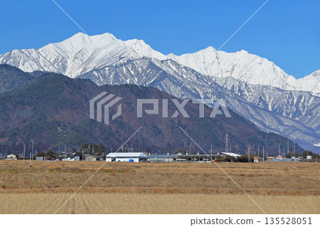 Ushiro-Tateyama Mountain Range in the Northern Alps in winter seen from the foot of the mountain 135528051