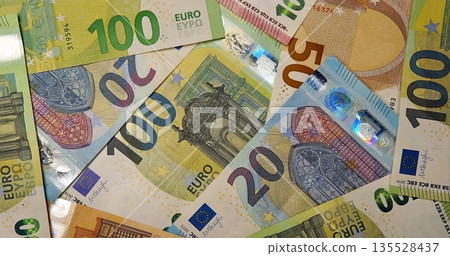 Visual Diagram Emphasizing Range Of Security Measures On Euro Banknotes In All Denominations 135528437