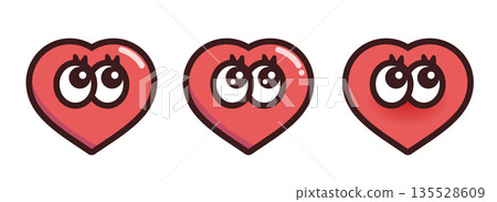 Cute character illustration with red heart and eyes Cute character illustration with red heart and eyes 135528609
