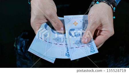 Spreading Banknotes Indicates Financial Activity, Display Of Currency Notes Suggests Lending Or Investment Spreading Banknotes Indicates Financial Activity, Display Of Currency Notes Suggests Lending Or Investment 135528719