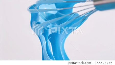Reflective Liquid Flowing Smoothly Captured, Colorful Glossy Substance Pouring Over Surface Vividly 135528756