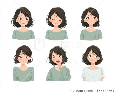 年輕女子臉的插圖集 年輕女子臉的插圖集 135528764