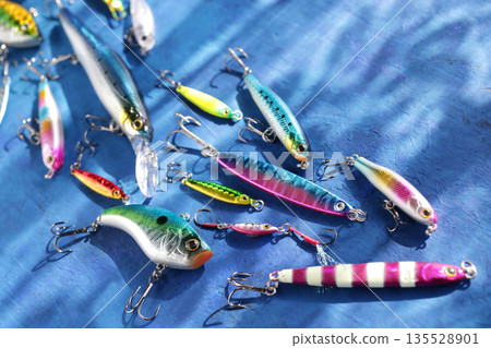 Group photo of lures used in lure fishing Group photo of lures used in lure fishing 135528901