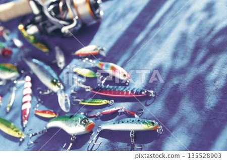 Group photo of lures used in lure fishing Group photo of lures used in lure fishing 135528903