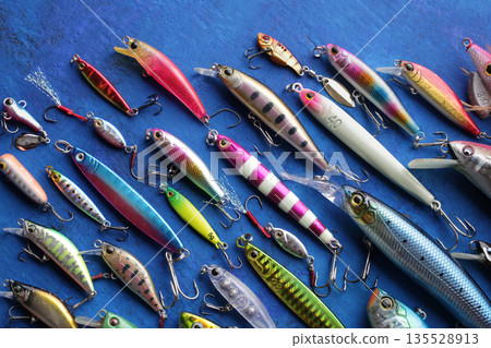 Group photo of lures used in lure fishing Group photo of lures used in lure fishing 135528913