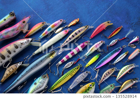 Group photo of lures used in lure fishing Group photo of lures used in lure fishing 135528914