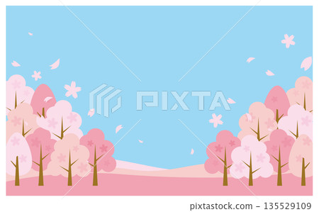 春季櫻花觀賞背景插畫邊框 春季櫻花觀賞背景插畫邊框 135529109