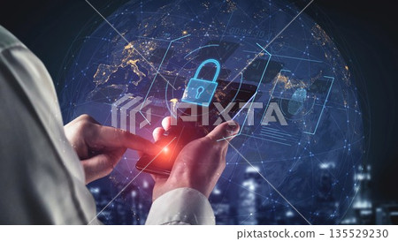 Digital cyber security lock system highlighting data security encryption Marrow 135529230