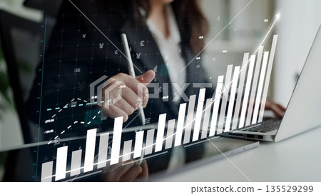 Business Professional Analyzing Stock Market Trends on Laptop with Financial Charts, Graphs, and Data Visualizations in Modern Office Environment Copula Business Professional Analyzing Stock Market Trends on Laptop with Financial Charts, Graphs, and Data Visualizations in Modern Office Environment Copula 135529299