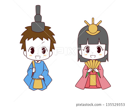 男孩女孩裝扮成雛人偶的插圖 男孩女孩裝扮成雛人偶的插圖 135529353
