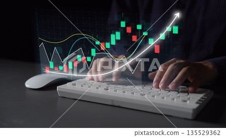 Hands Typing on Keyboard with Financial Graphs Displayed, Representing Stock Market Trends, Analysis, and Investment Growth Visual Concept Copula Hands Typing on Keyboard with Financial Graphs Displayed, Representing Stock Market Trends, Analysis, and Investment Growth Visual Concept Copula 135529362