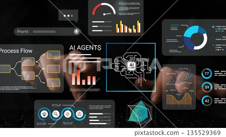 Abstract Technology Background with Data Visualization and AI Concepts Displayed on Virtual Screen Created by Dynamic Hands Typing on Keyboard Gluon Abstract Technology Background with Data Visualization and AI Concepts Displayed on Virtual Screen Created by Dynamic Hands Typing on Keyboard Gluon 135529369
