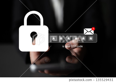 Secure Online Authentication Process with One Time Password Code for Enhanced Cybersecurity in Digital Transactions via Smartphone Use Gantry 135529431