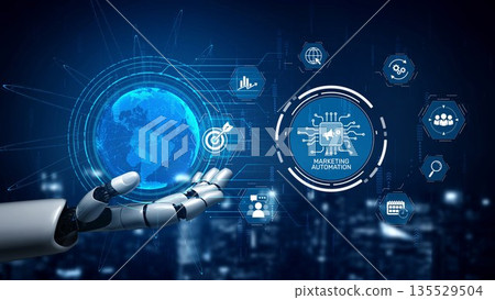 Marketing automation diagram showcasing AI-driven campaign workflow Muxer 135529504