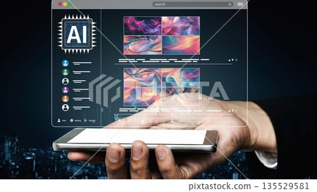 AI Image Generator Platform Interface with Colorful Art Thumbnails Muxer 135529581