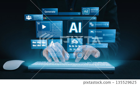 AI Brain Processing Data with Generative Artificial Intelligence Concept Elide 135529625