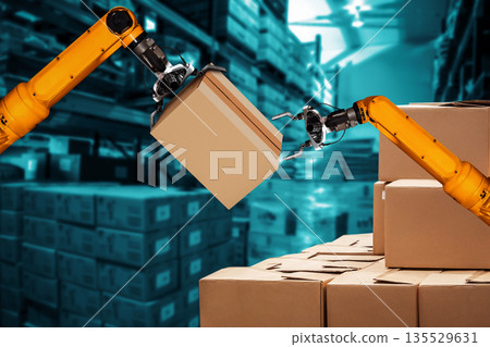 Smart robot arm system for innovative warehouse and factory digital technology Smart robot arm system for innovative warehouse and factory digital technology 135529631