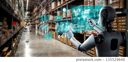 Innovative industry robot working in warehouse for human labor replacement Innovative industry robot working in warehouse for human labor replacement 135529640