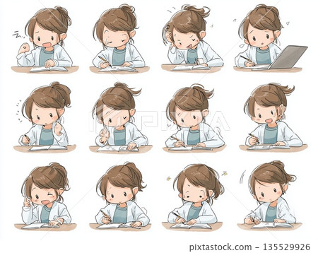 一組關於準備考試的插圖 | 考試、緊張、努力和通過的圖片 135529926